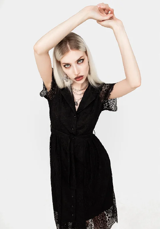 Martyr Collar Lace Midi Shirt Dress