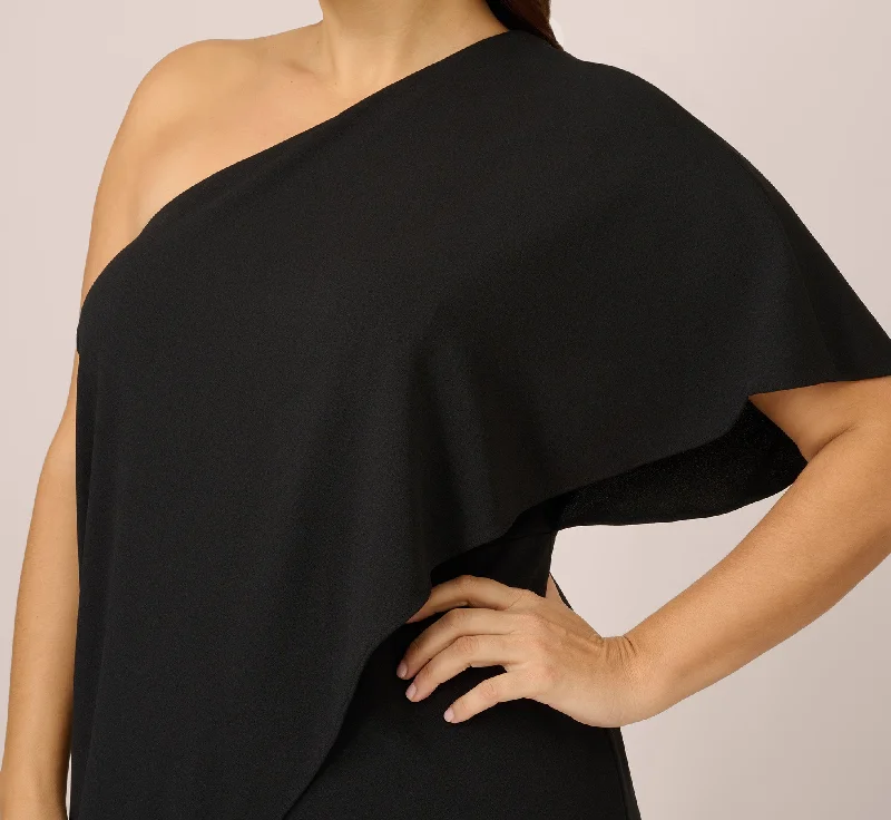 Plus Size Flutter One Shoulder Jumpsuit In Black