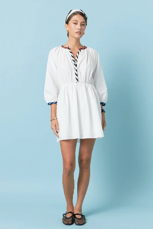 Poplin Shirt Dress with Striped Binding