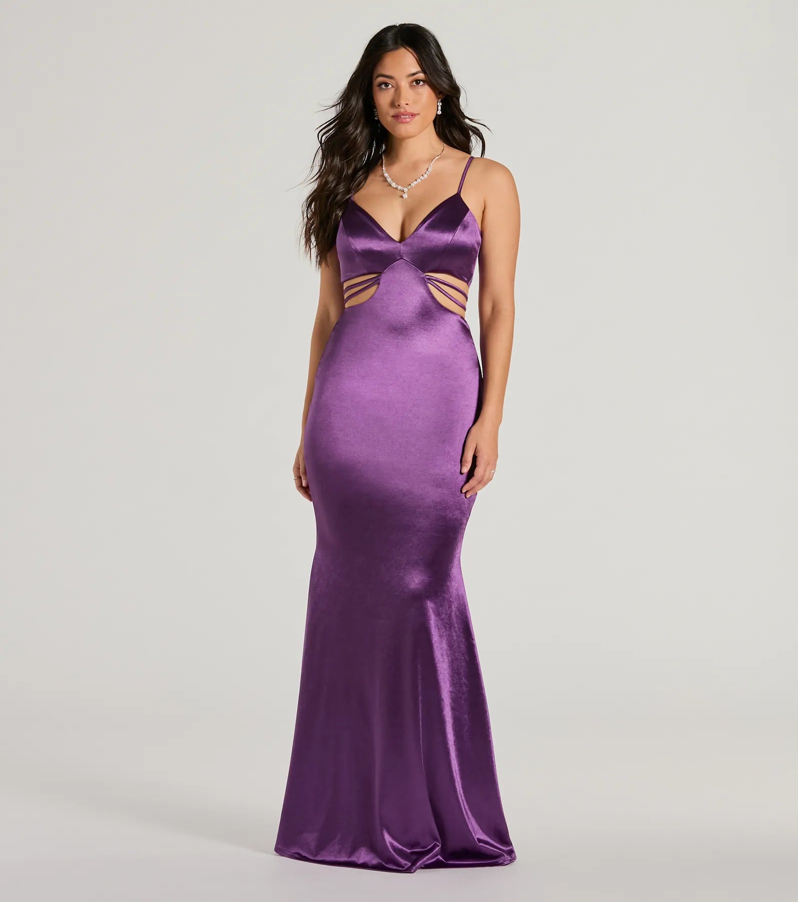 Pricilla V-Neck Strappy Mermaid Satin Formal Dress