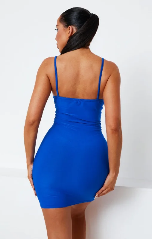 Royal Blue Slinky Knot Detail Cut Out Strappy Bodycon Mini Dress - Circe