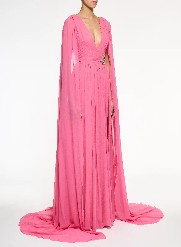 V-Neck Silk Long Dress