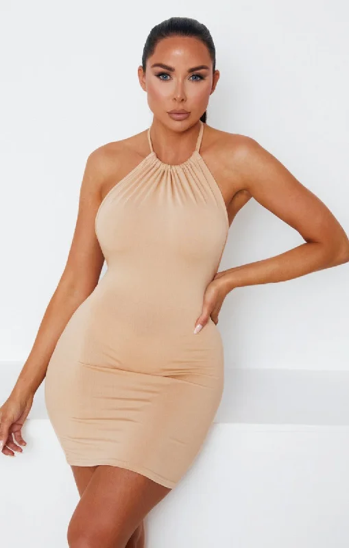 Stone Halter Neck Bodycon Mini Dress - Pheya