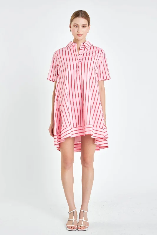 Stripe A-line Shirt Dress