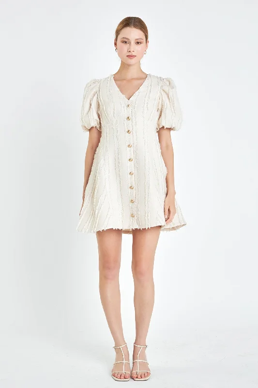 Textured Buttoned Mini Dress