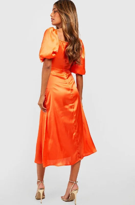 Tiffany Orange Satin Midi Dress