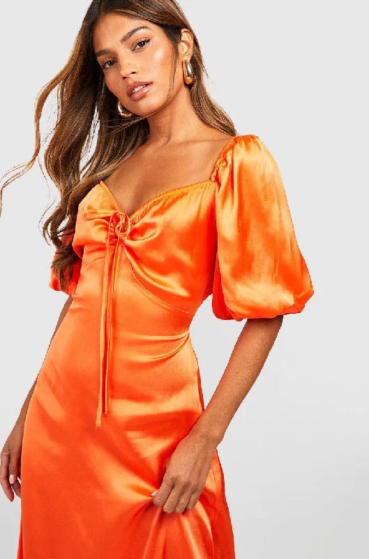 Tiffany Orange Satin Midi Dress