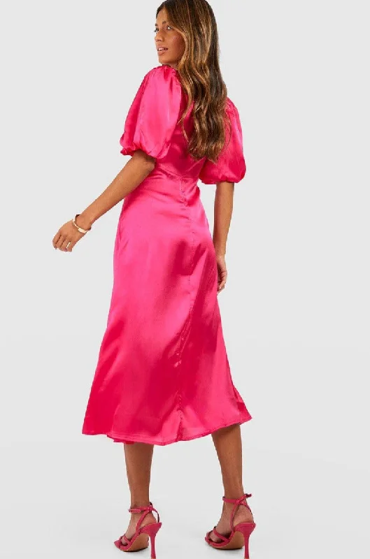 Tiffany Pink Satin Midi Dress