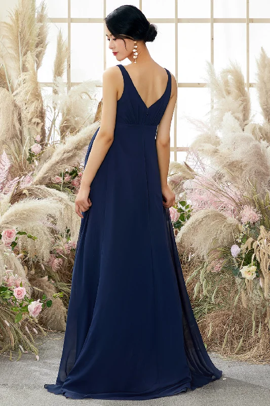 V neck Long Maternity Bridesmaid Dress