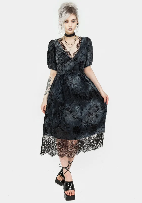 Vice Lace Trim Velour Midi Dress