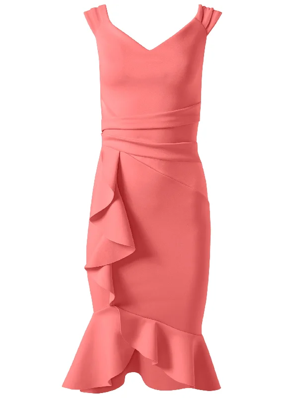 Ruffle Detail Dress - Coral